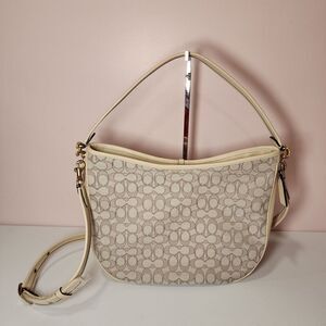 NWT COACH C6659 Soft Tabby Hobo Signature Jacquard Stone Ivory